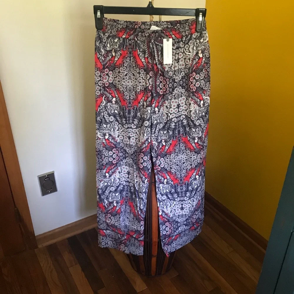 Anthropologie Red, Gray, Cream Patterned Pajama Pants
